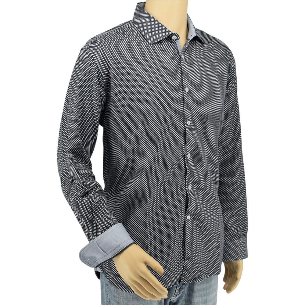 T.M. Lewin Business Casual Men L Tessitura Monti Navy Blue Egyptian Cotton Shirt - Picture 4 of 13